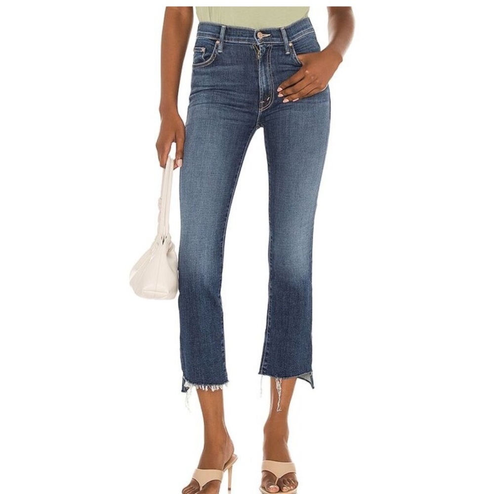 MOTHER The‎ Insider Crop Step Fray Girl Crush Dark Wash Raw Hem Size 31 - Picture 3 of 7